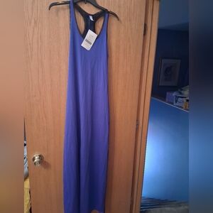 Fabletics Royal Blue Maxi Dress  Med Mesh Racerback Athletic Athleisure Stretch